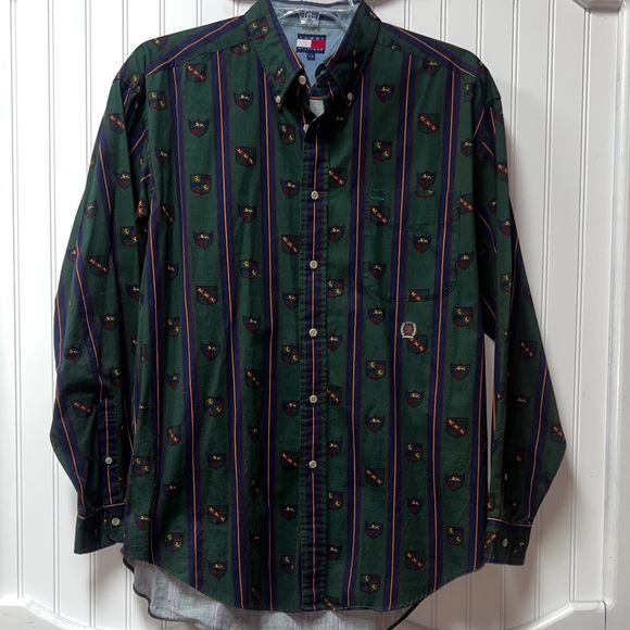 Tommy Hilfiger Other - 90s Tommy Hilfiger Shield & Crest Striped Oxford Shirt L Vintage Preppy